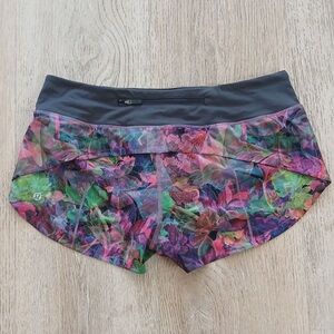 Lululemon Multicolor Floral Running Shorts with Black Waistband
